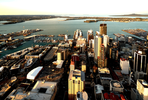 Auckland, New Zealand, from the Sky Tower, 2018. (Pedro Szekely, Flickr, CC BY-SA 2.0)